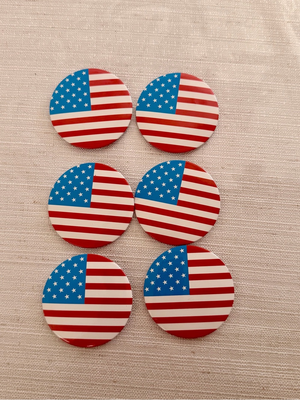 Patriotic Flag  Round Pins  - Red, White & Blue (Set of 6)
